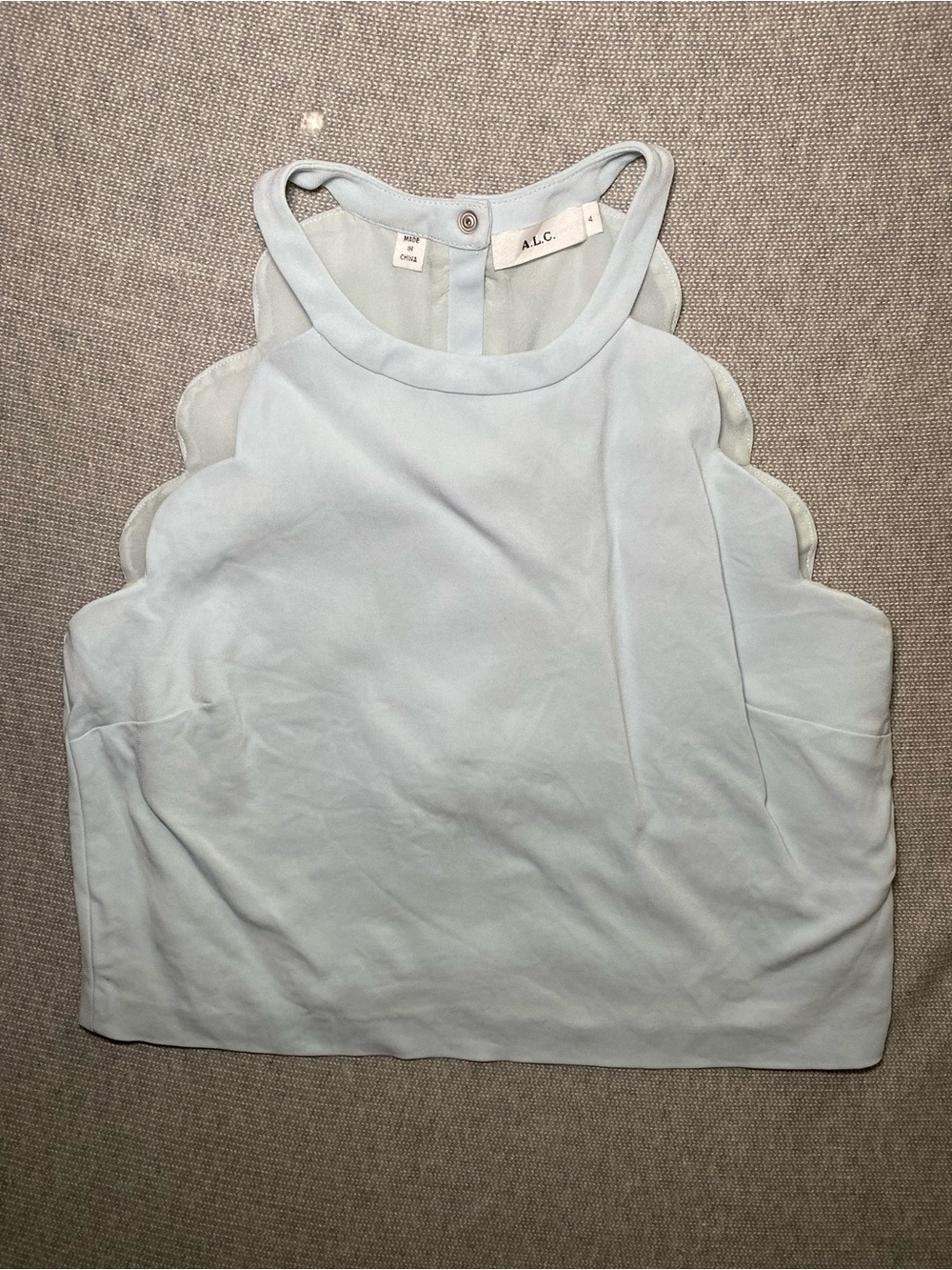 A.L.C. Nelly Scalloped Halter Tank Top Pale Blue Ice Size 4 Layered Silk